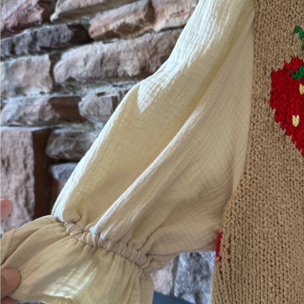 Free People Cream and Red Strawberry Knit top - Picture 7 of 14